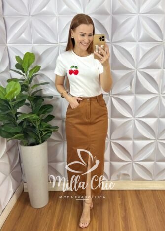 Blusa T-Shirt Algodão Cherry - Branca - Milla Chic