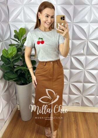 Blusa T-Shirt Algodão Cherry - Cinza - Milla Chic