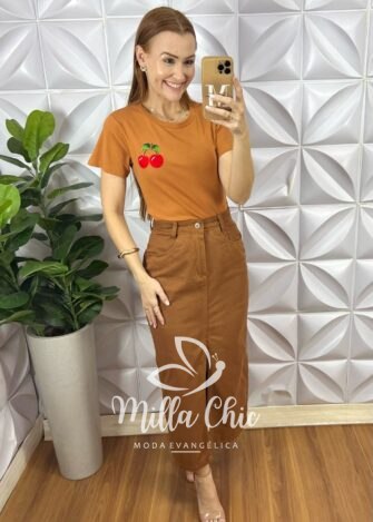 Milla Chic - millachic com br blusa tshirt algodao cherry marrom 2 Blusa T-Shirt Algodão Cherry - Marrom - Milla Chic