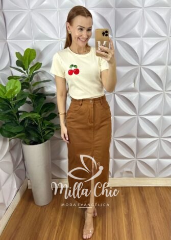 Milla Chic - millachic com br blusa tshirt algodao cherry preta copia 1 Blusa T-Shirt Algodão Cherry - Areia - Milla Chic