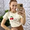 Blusa T-Shirt Algodão Cherry - Areia - Milla Chic