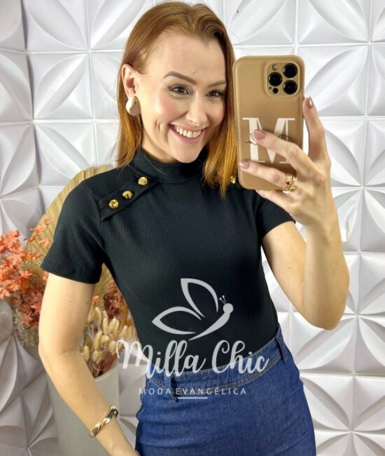 Cacharel BiBi Em Canelado - Preto - Milla Chic