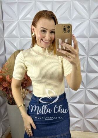 Milla Chic - millachic com br cacharel em tricot manga curta bege 8 Cacharel Em Tricot Manga Curta - Bege - Milla Chic