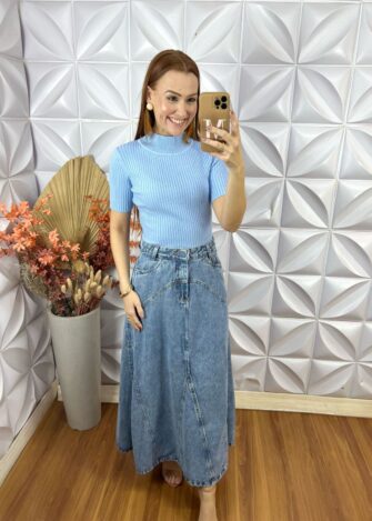 Cacharel Em Tricot Manga Curta - Azul - Milla Chic