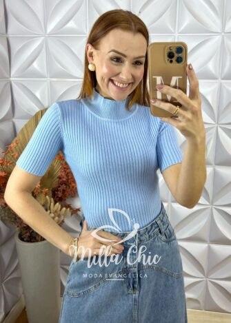Cacharel Em Tricot Manga Curta - Azul - Milla Chic