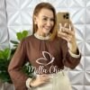 Camisa Carmem Em Cambraia De Linho - Marrom - Milla Chic
