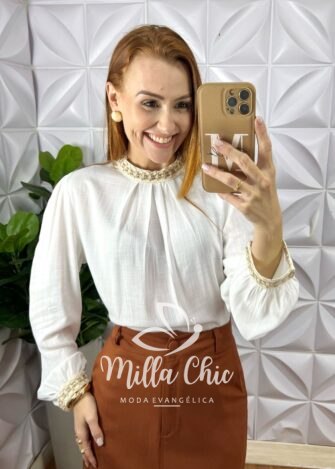 Camisa Carmem Em Cambraia De Linho - Branca - Milla Chic