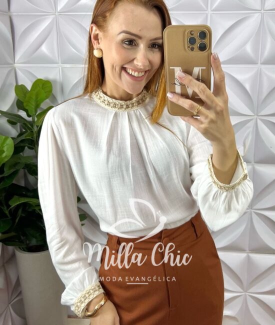 Camisa Carmem Em Cambraia De Linho - Branca - Milla Chic
