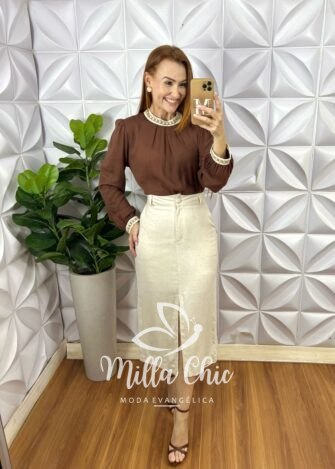 Milla Chic - millachic com br camisa carmem em cambraia de linho marrom 3 Camisa Carmem Em Cambraia De Linho - Marrom - Milla Chic