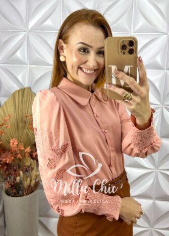 Camisa Doris Bordada - Rosa - Milla Chic