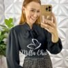 Camisa Elisa Gola Laço - Preta - Milla Chic