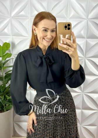 Milla Chic - millachic com br camisa elisa gola laco preta 3 Camisa Elisa Gola Laço - Preta - Milla Chic