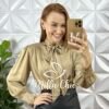 Camisa Em Cetim Glória - Marrom - Milla Chic