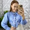 Milla Chic - millachic com br camisa em cetim gloria azul Camisa Em Cetim Glória - Azul - Milla Chic
