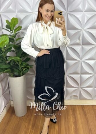 Milla Chic - millachic com br camisa em cetim gloria branca Camisa Em Cetim Glória - Branca - Milla Chic