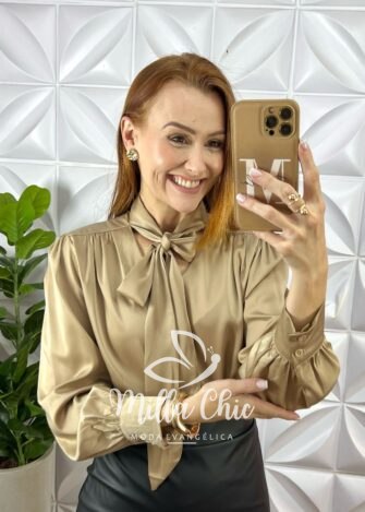 Milla Chic - millachic com br camisa em cetim gloria marrom 2 Camisa Em Cetim Glória - Marrom - Milla Chic