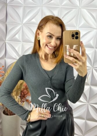 Milla Chic - millachic com br cardigan com blusa tricot modal clotilde cinza 3 Cardigan Com Blusa Tricot Modal Clotilde - Cinza - Milla Chic