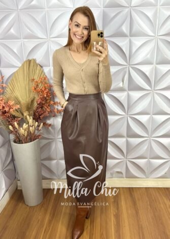 Cardigan Com Blusa Tricot Modal Clotilde - Nude - Milla Chic
