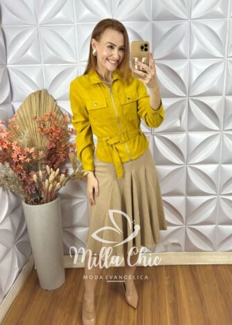 Casaco Cecy Em Suedi - Mostarda - Milla Chic