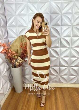 Conjunto Poliana Em Tricot Modal - Marrom - Milla Chic