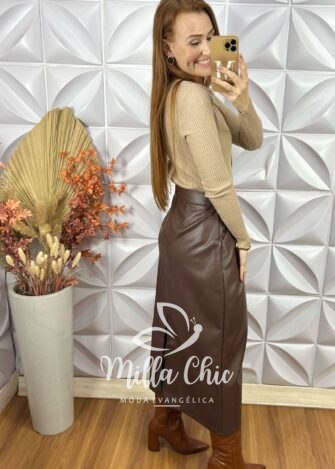 Saia Laurinda Em P. U - Marrom - Milla Chic