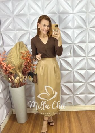 Saia Laurinda Em P. U - Nude - Milla Chic