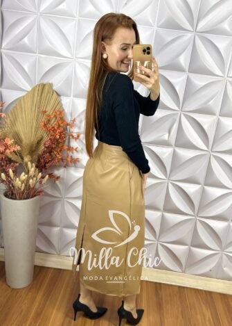 Saia Laurinda Em P. U - Nude - Milla Chic