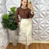 Saia Versales Em Linho - Areia - Milla Chic