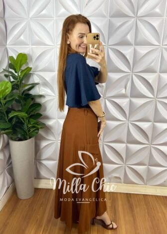 Saia Malu Em Alfaiataria Marrant - Marrom - Milla Chic