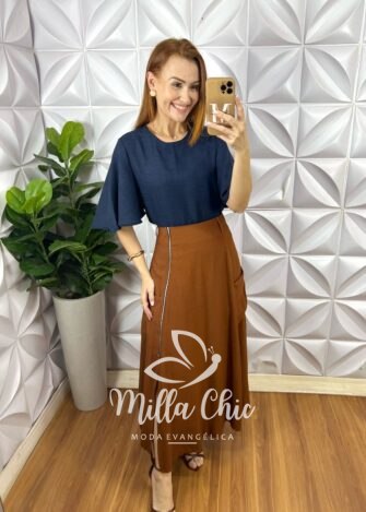 Saia Malu Em Alfaiataria Marrant - Marrom - Milla Chic