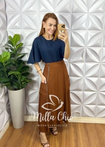 Saia Malu Em Alfaiataria Marrant - Marrom - Milla Chic