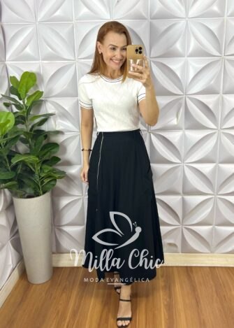 Saia Malu Em Alfaiataria Marrant - Preto - Milla Chic