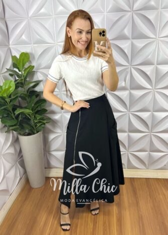 Saia Malu Em Alfaiataria Marrant - Preto - Milla Chic