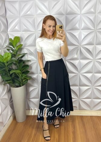 Saia Malu Em Alfaiataria Marrant - Preto - Milla Chic
