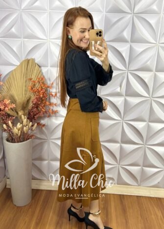 Milla Chic - millachic com br saia naila em suedi caramelo 4 Saia Naila Em Suedi - Caramelo - Milla Chic