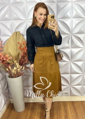 Milla Chic - millachic com br saia naila em suedi caramelo 5 Saia Naila Em Suedi - Caramelo - Milla Chic