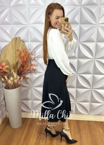 Saia Naila Em Suedi - Preta - Milla Chic