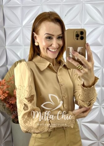 Saia Nicole Em Sarja- Bege - Milla Chic