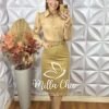 Saia Nicole Em Sarja- Bege - Milla Chic