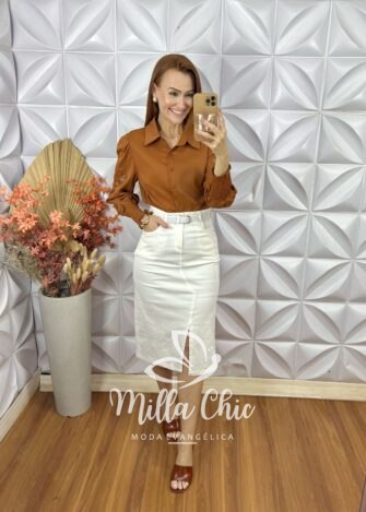 Saia Nicole Em Sarja- Branco - Milla Chic