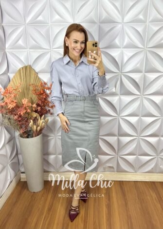 Saia Nicole Em Sarja- Cinza - Milla Chic