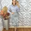 Saia Nicole Em Sarja- Cinza - Milla Chic