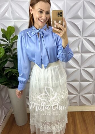 Saia Tule Babado Irene  - Branca - Milla Chic