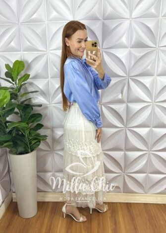 Saia Tule Babado Irene  - Branca - Milla Chic