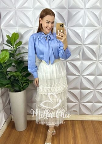 Saia Tule Babado Irene  - Branca - Milla Chic