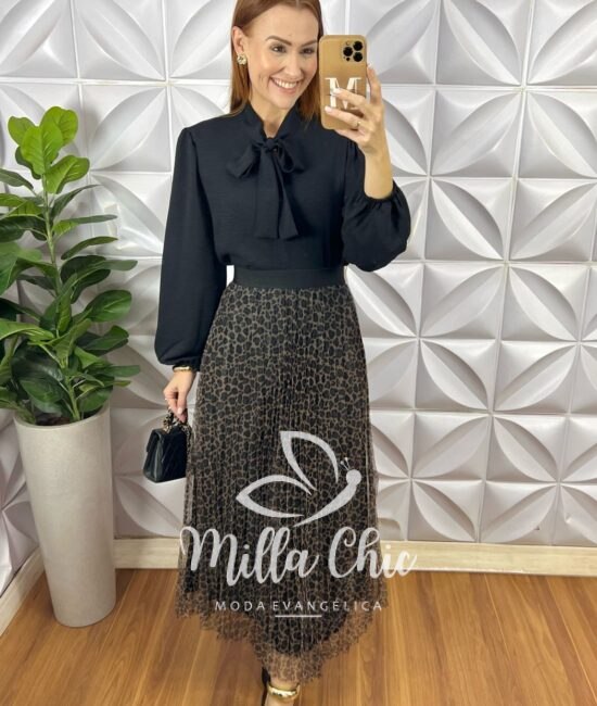 Saia Ursula  Em Tule - Marrom - Milla Chic