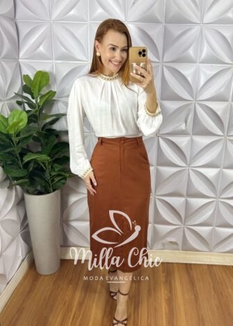 Saia Versales Em Linho - TerraCota - Milla Chic