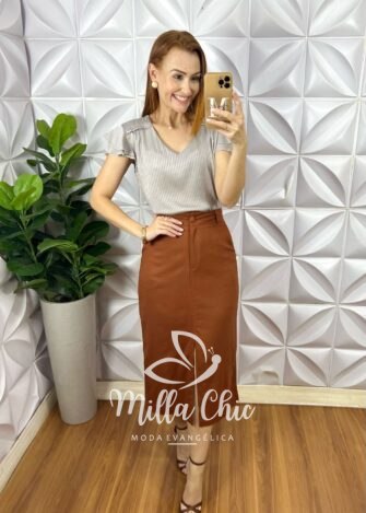 Saia Versales Em Linho - TerraCota - Milla Chic
