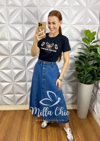 T-Shirt Frases 100% Algodão - Preta - Milla Chic