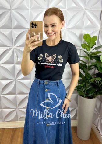 T-Shirt Frases 100% Algodão - Preta - Milla Chic